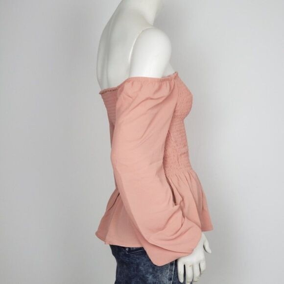 Women's Off Shoulder Pink Long Sleeve Top Blouse - Picture 3 of 3